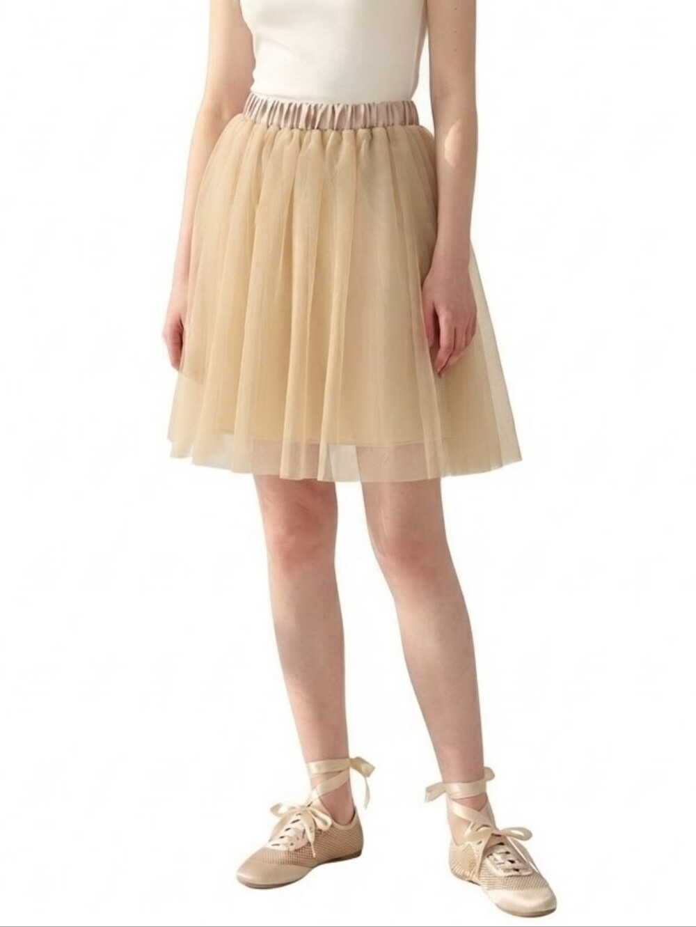 Lisong New with Tags Neutral Beige Tulle Midi Skirt Size 14/16